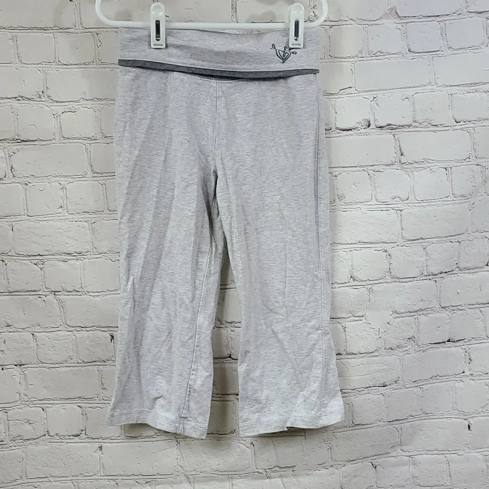 Justice Girls 7 Heather Gray Stretchy Fold waist Casual Knit Pants Straight Leg